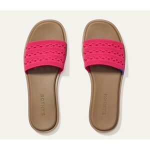Rothys The Knot Slide Sandals Raspberry Rouge Crochet Knit Brown Sole Womens 10